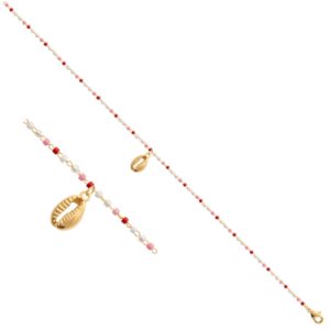 Chaine de Cheville Plaqué Or, Grain de Café, Perles de Verre Colorées