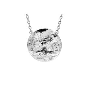 Collier argent, pendentif jeton effet froissé