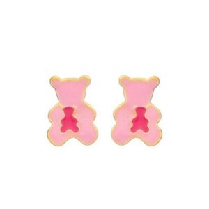 Boucles d'Oreilles Enfant, Ourson rose 7 x 4 mm