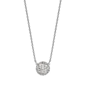 Collier Argent, pendentif 11 mm, Pavage Zirconiums
