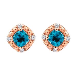 Boucles d'oreilles, Or Rose et Topaze London Blue