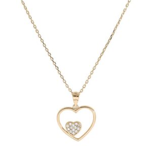 Collier Plaqué Or & Zirconiums, Pendentif Coeur 15 x 15 mm