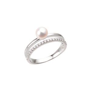Bague Solitaire Argent, Perle de culture et Zirconiums, taille 58