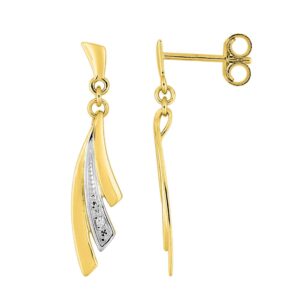 Boucles d'oreilles pendantes 25 mm, Or Bicolore et diamants