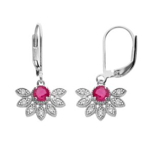 Boucles d'Oreilles Dormeuses Argent, Rubis et topazes blanches