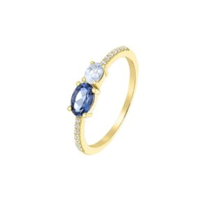 Bague Topaze Blue London et bleue, zirconiums, or jaune