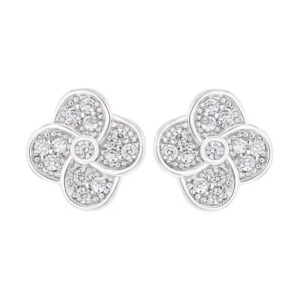 Boucles d'oreilles, Fleurs 10 mm, argent et zirconiums