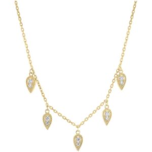 Collier pampilles feuilles, plaqué or et zirconiums, Sully