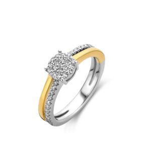 Bague Argent et dorure, Solitaire pavage Zirconiums, Naiomy