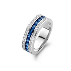 Bague argent, zirconiums bleus et blancs, Naiomy