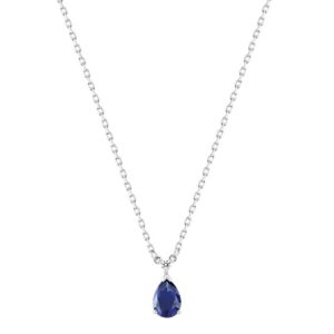 Collier Argent et zirconium bleu en goutte 7 x 5 mm