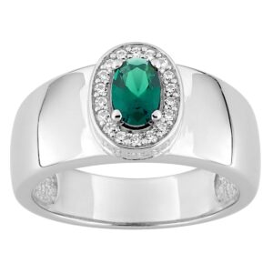Bague argent 10 mm, zirconiums blancs et vert