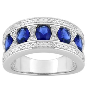 Bague Argent 9 mm et Zirconiums bleus et blancs