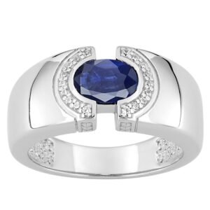 Bague Argent 10mm, zirconiums bleu 6 x 4 mm et blancs
