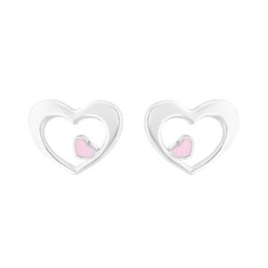 Boucles d'oreilles enfant, argent, coeur et émail rose Ø 6 mm
