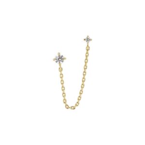 Mono boucle d'oreille, plaqué or et zirconium, chainnette, Anamila