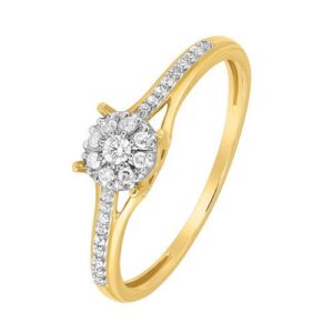 Bague solitaire fantaisie or jaune et diamants