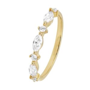 Bague or jaune et zirconiums tailles navettes et brillants