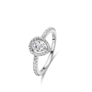 Bague Argent et Zirconiums, Solitaire goutte 10 x 9 mm, accompagné, Naiomy