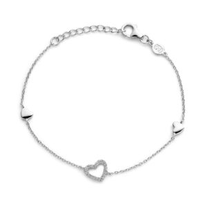 Bracelet argent, Coeurs et zirconiums, Naiomy