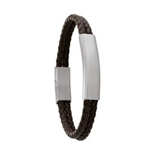 Bracelet Gourmette Cuir marron et plaque acier, Jourdan
