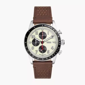 Montre "Sport Tourer" chronographe, cuir marron, Fossil