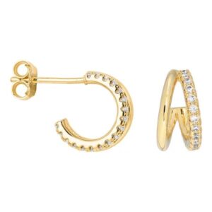 Boucles d'oreilles demi-créoles Plaqué or et Zirconiums, Sully