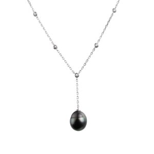 Collier Argent Cravatte et perle de tahiti 9 mm