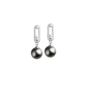 Boucles d'oreilles pendantes Argent et perles de tahiti 9 mm