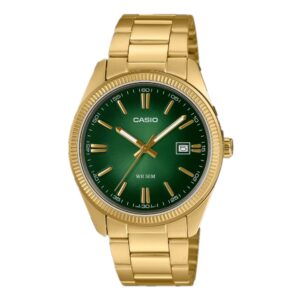 Montre mixte Ø 44.2 mm, acier doré, fond vert, Casio