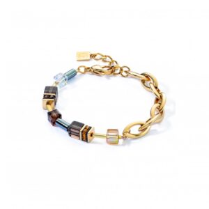 Bracelet Coeur de Lion, acier doré, cubes et cristaux