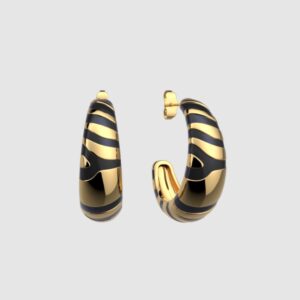 Boucles d'oreilles "ANIMAL" 1/2 créoles bombées, dorées et noires, Les Cadettes