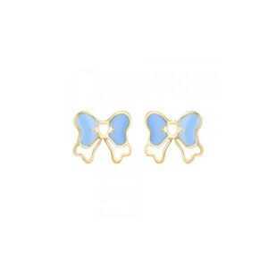 Boucles d'oreilles enfant, Or jaune, Papillons 7 mm bleu et blanc