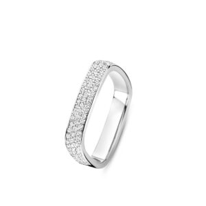 Bague carrée, argent et pavage zirconiums, Naiomy