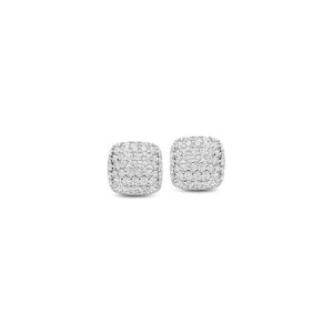 Boucles d'oreilles, argent et zirconiums, pavage coussin 8 x 8 mm, Naiomy