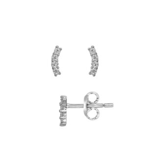 Boucles d'oreilles argent et zirconiums, courbe 7 x 2 mm