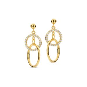 Boucles d'oreilles argent doré et zirconiums, 27 x 10 mm, Naiomy