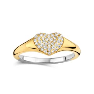 Bague argent doré, Coeur bombé 8 x 10 mm, pavage zirconiums, Naiomy