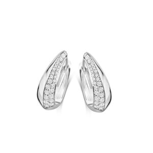 Créoles articulées argent 20 x 6.5 mm, 1/2 pavage zirconiums, Naiomy