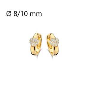 Créoles articulées, argent doré et zirconiums, Coeurs bombés