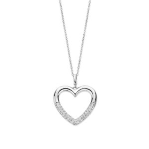 Collier et pendentif argent et zirconiums, Coeur 25 mm, Naiomy