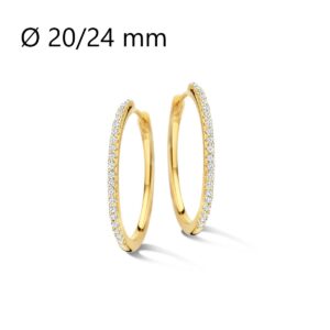 Créoles articulées, argent doré et zirconiums, fil 1.5 mm, Ø 20/24 mm, Naiomy