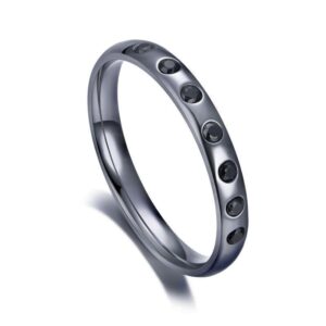 Bague femme 3 mm Tantale brossé et diamants noirs synthétiques