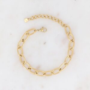 Bracelet acier doré, mailles ovales 12 x 7 mm