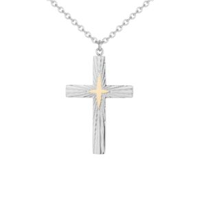 Collier acier, croix avec dorure 35 x 25 mm, Phébus