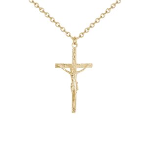 Collier acier PVD jaune, chaine et pendentif Crucifix 30 x 18 mm, Phébus