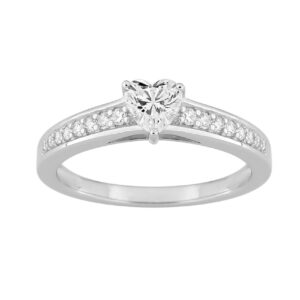 Bague solitaire coeur 6 x 5 mm, Argent et zirconiums
