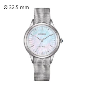Montre femme acier, Solaire, fond nacré, Citizen