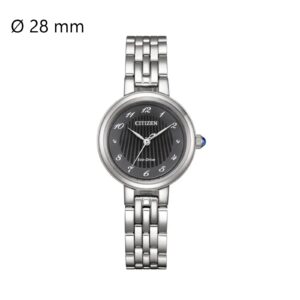 Montre femme acier, Solaire, "Round Black" Citizen