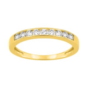 Alliance or jaune, 9 diamants synthétiques F Vs, 0.30 carat